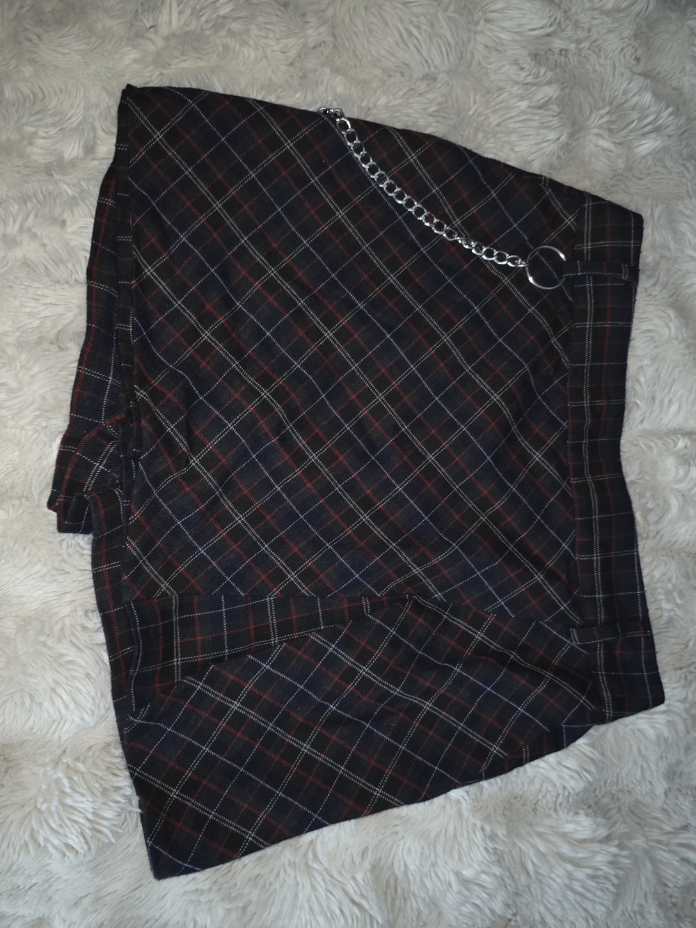 Forever 21 Black Plaid Mini Skirt with Silver Chain Detail